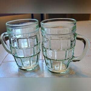 Lot of 2 Rootbeer Barrel Mugs 8 oz Aqua Glass Tinted Depression Anchor Hocking